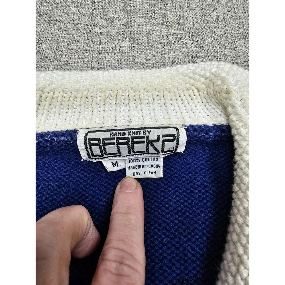 Vintage Berek 2 Cardigan Sweater Womens‎ Medium Blue Anchor Nautical Knit Stars